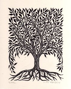 a black and white drawing of a tree