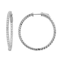 "Accentuated with cubic zirconia stones on both inside and out, these sterling silver wavy hoop earrings enchant from every angle. Accentuated with cubic zirconia stones on both inside and out, these sterling silver wavy hoop earrings enchant from every angle. Length: 1.35"" Closures: easy push tab Metal: sterling silver Plating: rhodium Finish: polished Packaging: boxed Additional details: nickel freeSTONE DETAILS Stone type: cubic zirconia Total weight: 3 ct. Shape: round Setting: prong Size: Diamond Hoop Earrings With Sparkling Stones, Fine Jewelry Diamond Hoop Earrings With Sparkling Stones, Fine Jewelry White Gold Hoop Earrings With Sparkling Stones, Bootie Sandals, Clear Stone, Small Accessories, Jewelry Earrings Hoops, Tie And Pocket Square