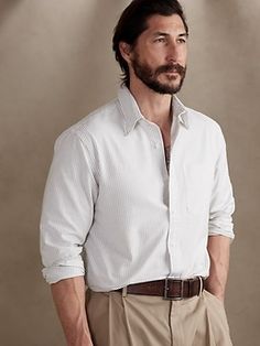 Seize the day in luxurious sophistication with this sumptuous oxford shirt crafted from soft organic cotton.  Plus, our designers added a special wash process to make this style even softer.  UNTUCKED: Specially cut 1" shorter through the body for an Classic Cotton Shirt For Daywear, Cotton Shirt With Welt Pockets For Daywear, Timeless Long Sleeve Cotton Shirt, Timeless Cotton Shirt For Work, Timeless Tops For Business Casual With Relaxed Fit, Spring Cotton Relaxed Fit Dress Shirt, Classic Tops With Welt Pockets For Daywear, Timeless Relaxed Fit Top For Business Casual, Classic Shirt With Welt Pockets For Daywear