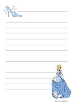 a princess lined paper with an image of a high heeled shoe on the bottom