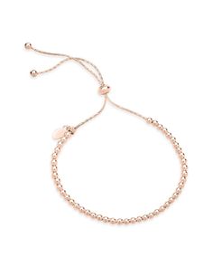 A sleek slider bracelet like this one is the easiest way to add a touch of class to any outfit in your wardrobe. Adorned with delicate beads, this bracelet, which is available in gold, silver, or rose gold, is sure to become your new must-wear accessory! Material: 14K gold, 14K rose gold, or rhodium plated brass Features: Adjustable up to 9.5", 3mm beads, Lead & Nickel free, bolo slider/adjustable