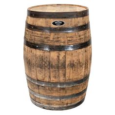 a wooden barrel sitting on top of a white background