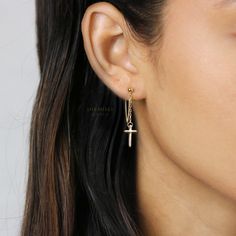 Dainty earrings. A perfect gift for birthday, anniversary, bridesmaids, graduation, friendship, sisters. ♡ Available in thick 14k gold plated or rhodium plated over solid 925 sterling silver. ■ Gift box To reduce unnecessary packing and save trees, each order comes with one gift box only. If you wish to box each jewelry separately, be sure to request in the note to us. ■ Jewelry care tips ♡ Do not wear it while showering, swimming, sleeping, or during any vigorous activity. ♡ Avoid perfume, loti Gold Hypoallergenic Dangle Jewelry, Hypoallergenic Gold Dangle Jewelry, 14k Gold Filled Threader Earrings As Gift, Gold Plated Drop Threader Earrings As Gift, Gold Threader Earrings For Gift, 14k Gold Filled Earrings As Gift, 14k Gold Filled Single Threader Earring Gift, Single 14k Gold Filled Threader Earring As Gift, Tarnish Resistant 14k Gold Filled Earrings As A Gift