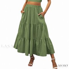 Lasaky - Chic Pleated A-Line Long Skirt with Elegant Draping and Pockets Long Beach Skirt, Cute Maxi Skirts, Skirt With Pleats, Womens Maxi Skirts, Langer Rock, Beach Skirt, Summer Boho, Classic Chic, Women Maxi