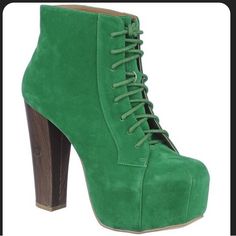 Get Lucky In These Green Ankle Booties From The Shoe Republic. The Bright Green Velvet Upper Gives The Shoe A Different And Stylish Look. Match Them With Denim Jeans And A Green Button Down Blouse Or Sweater For A Chic Look. Heel Height: 5 In. Platform Height: 2 In. Velvet Upper (Man-Made) Metal Eyelets Chunky Heel Faux Stacked Heel Hidden Platform Lace-Up Style Padded Insole Durable Outsole Condition Is Brand New With Box! Women’s Size 5.5, 6, 6.5 Suede Ankle-high Platform Booties, Green Heels With Reinforced Heel And Round Toe, Green Round Toe Heels With Reinforced Heel, Trendy Green Ankle-high Heels, Green Lace-up Boots With Reinforced Heel, Trendy Green Lace-up Boots, Green Round Toe Booties For Spring, Trendy Green Ankle Boot Heels, Green Platform Heels For Fall