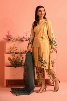 Nishat Linen PE23-125 Eid Al Fitr Summer Spring Printed Long-sleeved Suits, Spring Printed Long Sleeve Suits, Spring Workwear Sets With Printed Motifs, Spring Unstitched Lawn Suit With Digital Print, Spring Workwear Lawn Suit With Long Sleeves, Spring Long Sleeve Lawn Suit For Workwear, Elegant Unstitched Suit With Digital Print For Spring, Elegant Lawn Suit With Printed Motifs For Work, Unstitched Printed Lawn Suit For Work