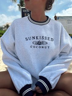 PREPPY CREW SWEATSHIRT - Sunkissedcoconut Sunkissed Coconut, Luxury Paints, Luxury Printing, Striped Sweatshirts, Crop Top Sweater, Floral Dress Summer, Pearl Grey, Crew Sweatshirts, Printed Sweatshirts