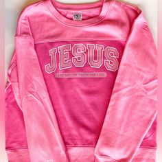 Size Youth Xl 14-16 Handmade By Me @ Everly’s Bowtique Pink Sporty Sweatshirt With Screen Print, Sporty Pink Sweatshirt With Screen Print, Pink Screen Print Sweatshirt For Loungewear, Oversized Soft-washed Pink Sweatshirt, Jesus Hoodies, Hoodies Pink, Toddler Boy Hoodie, Jesus Clothes, Girl Sweat