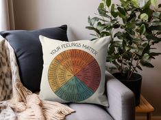 a couch with a pillow that says your feelings matter