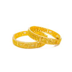 Indulge in opulence with our Decorative Floral Paisley 22k Gold Baby Bangles. This high-fashion set flaunts 20.2g of pure gold, exuding luxury. The Yellow Gold finish and intricate floral paisley design add timeless allure. With a 1.5" diameter and openable screw with hinge, they offer both elegance and practicality. PRODUCT DETAILS Gold Purity(karat): 22k Gold Weight(grams): 20.2 Item Finish: Yellow Gold Bangle Diameter: ﻿1.5" Openable: Yes, Screw w/ Hinge Number of Pieces: 2 Bangles Festive 22k Gold Openable Jewelry, Yellow Gold Plated Meenakari Jewelry, Elegant Bangle With Intricate Design For Diwali, Elegant Diwali Bangle With Intricate Design, Elegant Gold Plated Bangle For Festivals, Elegant Gold Plated Openable Bracelets, Elegant Meenakari Bangle For Festive Occasions, Luxury Ceremonial Bangle With Intricate Design, Elegant Gold-plated Openable Bracelets