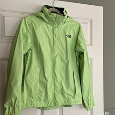 This Is A Never Worn, Lime Green Water Repellent Jacket. Never Worn Because It’s A Little Bright For My Taste Green Hooded The North Face Outerwear, The North Face Long Sleeve Windbreaker For Spring, The North Face Spring Outdoor Outerwear, Spring Green Windbreaker For Hiking, The North Face Hooded Windbreaker For Spring, Spring Green Hiking Outerwear, Green Spring Hiking Outerwear, Casual Spring Outerwear By The North Face, The North Face Spring Windbreaker For Outdoor