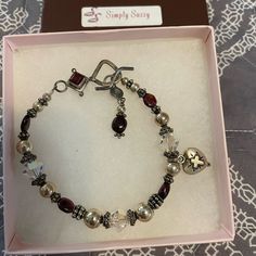 Never Worn Still In Box Bracelet. Silver With Crystal And Red Beads. Handmade, Purchased At A Craft Fair. Elegant Beaded Charm Bracelet For Valentine's Day, Valentine's Day Elegant Beaded Charm Bracelet, Elegant Heart-shaped Bracelets With Colorful Beads, Elegant Beaded Bracelets With Heart Beads As Gift, Elegant Charm Bracelet With Colorful Beads As Gift, Heart-shaped Silver Beaded Bracelets For Gifts, Heart Shaped Silver Beaded Bracelet For Gift, Heart-shaped Silver Beaded Bracelet For Gift, Heart-shaped Silver Beaded Bracelet Gift