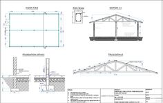 some drawings of different types of buildings and their measurements for each type of building, including the roof