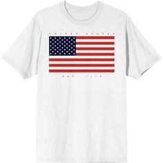 Cheer for the red, white, and blue with this Americana tee. The shirt features a large American flag while gray letters above and below the flag reads, “United States, Est. 1776.” The tee comes in a white short sleeve crew neck. Celebrate the land of the free with this comfy cotton t-shirt. American Flag T-shirt For 4th Of July, White Americana Letter Print T-shirt, Patriotic 4th Of July Streetwear T-shirt, Red Americana T-shirt With American Flag, White American Flag T-shirt For Independence Day, White T-shirt With American Flag For Independence Day, Patriotic Short Sleeve T-shirt With Flag Print, Veterans Day Crew Neck T-shirt Made In Usa, Made In Usa Crew Neck T-shirt For Veterans Day