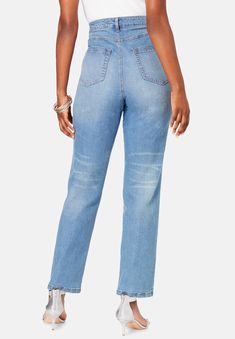 Pretty flowers trail up the legs of this so on-trend jean, just the thing for a romantic look.  Sits at the natural waist. Straight leg. These are Fitting Jeans, Jean Trends, Romantic Look, Career Dress, Swimsuits For All, Tunic Shirt, Rain Wear, Shop Swimwear, Sweater Blouse