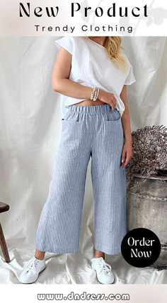 Cotton Linen Loose Fashion Casual Straight Leg Pants Women's Clothes Casual Wide Leg Capris For Vacation, Non-stretch Wide Leg Pants With Pockets For Vacation, Vacation Wide Leg Capris With Pockets, Casual Capris For Vacation, Casual Vacation Capris, Relaxed Fit Capris With Pockets For Vacation, Wide Leg Summer Capris With Pockets, Summer Wide Leg Capris With Pockets, Summer Wide-leg Capris With Pockets