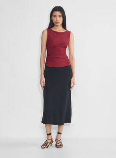 MARGUERITE TOP | Aritzia Fitted Sleeveless Tank Top With Ruched Back, Elegant Sleeveless Top With Ruched Back, Chic Stretch Tank Top With Ruched Back, Ruched Tank Top For Night Out, Ruched Stretch Tank Top For Night Out, Stretch Ruched Tank Top For Night Out, Elegant Sleeveless Top With Ruched Sides, Elegant Ruched Tank Top For Party, Elegant Ruched Stretch Tank Top