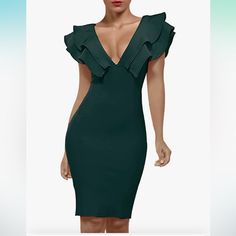 Brand New Without Tags! Brand Is Uonbox On Amazon Chic Green V-neck Bodycon Dress, Sleeveless Green Bodycon Dress With Ruffles, Green Sleeveless Ruffled Bodycon Dress, Green Ruffled Bodycon Dress, Fitted V-neck Mini Dress By Amazon, V-neck Ruffled Bodycon Dress For Cocktail, Cocktail Bodycon Dress With Ruffles And V-neck, Cocktail V-neck Bodycon Dress With Ruffles, Cocktail V-neck Ruffled Bodycon Dress