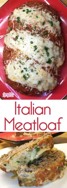 this is an image of italian meatloaf with cheese and sauce on the side