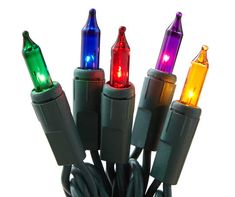 multi - colored lights are wrapped in black wire