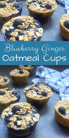 blueberry ginger oatmeal cups on a baking sheet with the title above it