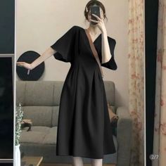 Brand New, Never Worn Nwot V-Neck Batwing Sleeves Cinched Waist A-Line Skirt Back Zipper Versatile - Can Be Dressed Up Or Down Ptp 16.5" Pit To Hem 26" Length 40" Solid V-neck Midi Dress For Office, Black V-neck Dress With Surplice Neckline For Spring, Casual V-neck Short Sleeve Dress For Evening, Casual Short Sleeve V-neck Dress For Evening, Casual V-neck Dress With Short Sleeves For Evening, Casual Short Sleeve V-neck Evening Dress, Black Short Sleeve Office Lady Dress, Casual Black Short Sleeve V-neck Dress, Casual V-neck Evening Dress