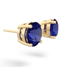 Big and bold, these are our largest lab sapphire round stud earrings. Solid 14K Yellow Gold cast settings grip the gems securely and are made to last. The total weight of the vivid blue lab sapphires is 4.80 carat. Round Stud Earrings, Sapphire Jewelry, Sapphire, Lab, Gems, Yellow Gold, Stud Earrings, Rose Gold, Yellow