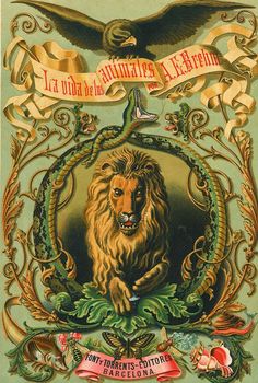 an old poster with a lion and eagle on it