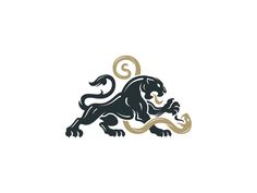 a black and gold lion on a white background with the letter g in it's claws