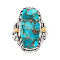 PRICES MAY VARY. Sterling silver and 18kt gold over sterling silver, stabilized turquoise ring for women. Stabilized turquoise. 1" wide. Luxury sterling silver and 18kt gold over sterling silver ring. Rectangle shape blue stabilized turquoise. Polished sterling silver and 18kt gold over sterling silver. Includes jewelry presentation box. Due to the naturally occurring characteristics of gemstones, each is unique and may exhibit imperfections such as inclusions , blemishes and cloudiness, as well Turquoise Drop Earrings, Opal Earrings Stud, Fine Jewelery, Copper Turquoise, Opal Studs, Jewelry Essentials, Turquoise Rings, Gemstone Engagement Rings, Pink Quartz