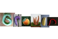 there are five different pictures with vegetables in them and one is made out of doughnuts