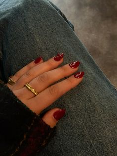 Fall nails, red nails, fall outfit inspo, almond nails medium nails gel nails acrylic nails, ootd Red Fall Gel Nails, Fall Cherry Red, Fall/winter Nails Almond, Fall Red Nails Almond, Fall Time Nails Acrylic, Fall Colored Nails Gel, Simple Fall Nails Natural, Simple Fall Acrylic Nails Almond, September Red Nails