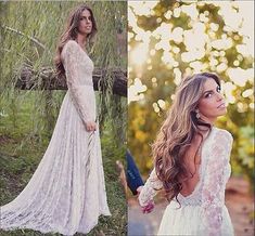 a woman wearing a white dress standing in front of a tree and grass covered field