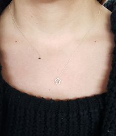 This is a beautiful diamond design necklace. It is set in real solid 14Kt Gold. The Pendant and chain are both 14Kt Gold. You can choose if you want 14Kt White Gold, 14Kt Yellow Gold or 14Kt Rose Gold. This is the perfect gift for mom, wife, fiancee, girlfriend, valentine, daughter, family or friend. It is a special gift for mother's day, valentine's day, wedding, anniversary, birthday, Christmas, Easter, New Year's and any holiday. Star Size: 9.55mm (0.376 inches) 2.80mm Width Total Diamonds: 2 14k Gold Star Diamond Necklace Gift, Star Shaped Diamond Necklace Gift, Star-shaped Diamond Necklace For Gifts, Star-shaped Diamond Necklace For Anniversary, Star-shaped Diamond Necklace With Accents For Gift, Gold Star-shaped Necklace With Single Cut Diamonds, Star-shaped Diamond Necklace With Accents, Fine Jewelry Star-shaped Diamond Necklace For Anniversary, 14k Gold Star Necklace With Single Cut Diamonds