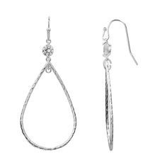 These gorgeous silver tone teardrop earrings are the perfect way to finish any outfit. These gorgeous silver tone teardrop earrings are the perfect way to finish any outfit. Length: 1.539 in. Backings: fishhook Metal: brass Plating: silver tone Finish: polished Stone: cubic zirconia Additional details: nickel free Not appropriate for children 14 years old and younger. Size: One Size. Gender: female. Age Group: adult. Nickel-free Dangle Drop Earrings, Silver Metal Teardrop Pendant Earrings, Silver Teardrop Pendant Earrings For Anniversary, Elegant Nickel-free Teardrop Earrings, Silver Teardrop Hoop Earrings For Anniversary, Silver Teardrop Earrings For Anniversary, Formal Hypoallergenic Metal Teardrop Earrings, Nickel-free Dangle Teardrop Earrings, Silver Hypoallergenic Teardrop Earrings For Anniversary