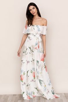 Carmen Maxi Dress | Off The Shoulder Floral Dress – YUMI KIM Off Shoulder Floral Dress, Looks Country, Ruffle Maxi Dress, Yumi Kim, Dress One Shoulder, Summer Black Dress, Short Sleeve Maxi Dresses, Floral Print Maxi, Maxi Dresses Casual