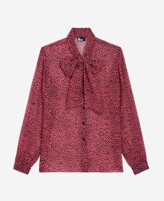 Pink leopard-print shirt | The Kooples - US Trendy Leopard Print Party Blouse, Trendy Leopard Print Blouse For Party, Pink Printed Shirt For Fall, Tie Neck Shirt, Leopard Print Shirt, Pink Leopard Print, French Brands, The Kooples, Band Collar