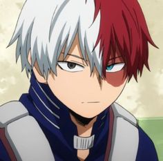 an anime character with red and white hair