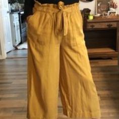 Womens Size Small (4-6). Nwt Belt Connected To Tie Into Bow. 100% Lyocell (Type Of Rayon) Mustard Color. Hits At Mid Shin. Wide Leg Capris, Culotte Jumpsuit, Mustard Color, Pant Jumpsuit, Mustard, Capri, Wide Leg, Pants For Women, Womens Sizes