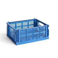 a blue plastic crate on a white background