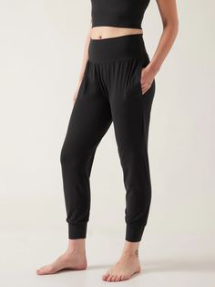 Salutation Jogger | Athleta Cropped Joggers, Fitness Studio, Black Joggers, Tag Sale, Athleta Pants, Wide Waistband, Petite Size, For Life, Pant Jumpsuit