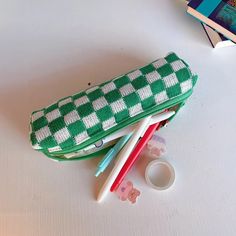 Elevate your organization with our Checkerboard Knit Supplies Case, a stylish solution for your essentials. Measuring approximately 8" x 4" x 3", it provides ample space for your pens, pencils, and other small items. Durable and easy to clean, this multifunctional case can be used as a pencil pouch, travel wallet, makeup bag, and more, making it a versatile addition to your accessories. Ideal as a gift for various occasions, it suits students, professionals, and travelers alike. Makeup Brushes Storage, Pencil Cases For Girls, Hand Bags For Women, Cowhide Handbags, Green Clutches, Makeup Brush Storage, Pen Storage, Handbag Outfit, Travel Storage Bag