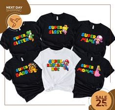 the super mario bros family shirts are on sale