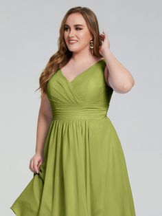 Ruched V-neck Dress For Prom Season, Ruched A-line Bridesmaid Dress, Sleeveless Ruched Dress For Wedding, Chiffon Empire Waist Bridesmaid Dress, Bridesmaid Dress With Sweetheart Neckline And Ruched Detail, Fitted V-neck Chiffon Dress With Ruched Bodice, Fitted Green Bridesmaid Dress With Sweetheart Neckline, Green Fitted Bridesmaid Dress With Sweetheart Neckline, V-neck Ruched Dress For Wedding Guests