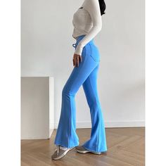 Casual Slim Elastic Blue  Bootcut Pants  Material: Cotton  Size: S, M, L Color: Blue  Season: Spring, Autumn, Winter   Occasion: Leisure, Outdoor, Daily, Vacation Mint Green Prom Dress, Flare Sweatpants, Ladies Short Jackets, Casual Sweatpants, Vintage Trousers, Custom Made Clothing, Bootcut Pants, Green Prom Dress, Purple Shirt