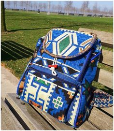 This handwoven authentic Night Blue backpack is %100 hand made. The bag has a unique motif and a beautiful color scheme. Motifs of our bags have different meanings that came from ancient times. Ancient people in Anatolia use different handwoven rugs - carpets kilims at home as a charm to expect wellness. Nowadays, We use motifs of kilim for fashion and help to give charms people to bring wellness. This motif has a green diamond shape eye in the middle. It means to make owner popular in society. Bohemian Handmade Travel Backpack, Bohemian Handmade Backpack For Travel, Handmade Multicolor Standard Backpack, Traditional Multicolor Backpack For Travel, Rectangular Blue Travel Backpack, Handmade Bohemian Standard Backpack, Blue Rectangular Travel Backpack, Handmade Casual Outdoor Bags, Casual Handmade Outdoor Bag