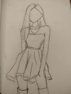 a pencil drawing of a girl in a short dress and knee high boots with her hands on her hips