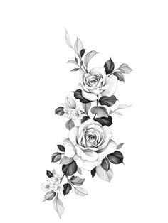 a black and white drawing of flowers