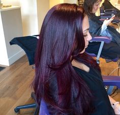 Red/purple color Aubergine Red Hair, Dark Mulberry Hair Color, Dark Violet Vampire Hair Color, Deep Plum Hair Color Black Women, Purple Red Dark Hair, Cherry Red Purple Hair, Deep Purple Hair Burgundy, Hairstyles Color Purple, Maroon Purple Hair