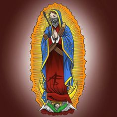 the icon of our lady of guadalupe is depicted in this hand - drawn illustration,